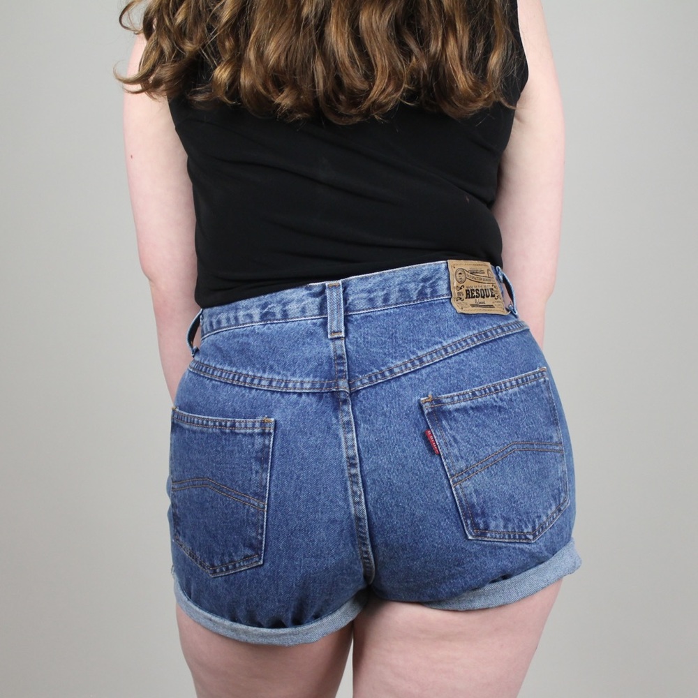 Blue 90s High Waisted Western Style Denim Shorts